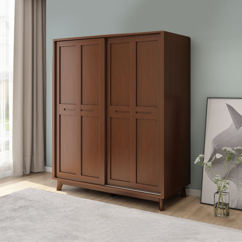 Freestanding Solid Wood Wardrobe Modern Wardrobe Armoire with 2 Doors and 1 Drawer
