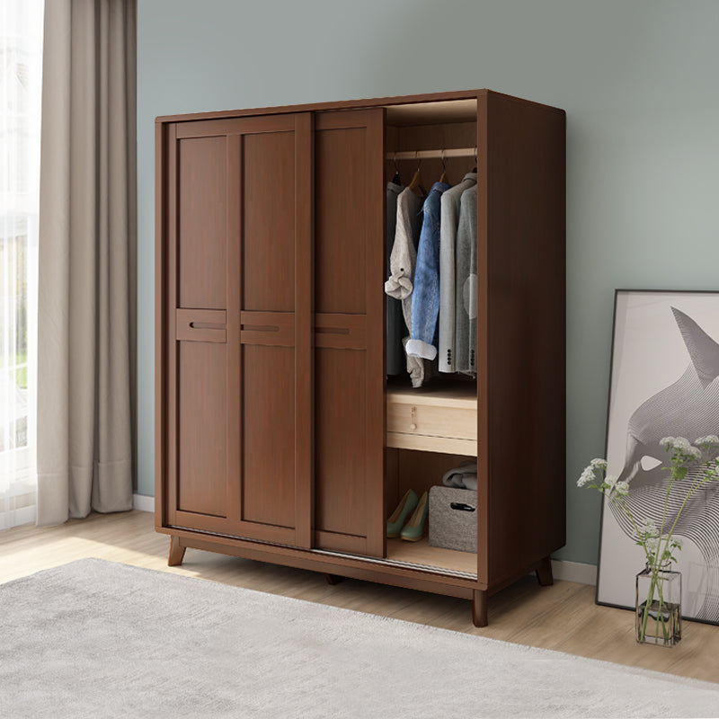 Freestanding Solid Wood Wardrobe Modern Wardrobe Armoire with 2 Doors and 1 Drawer