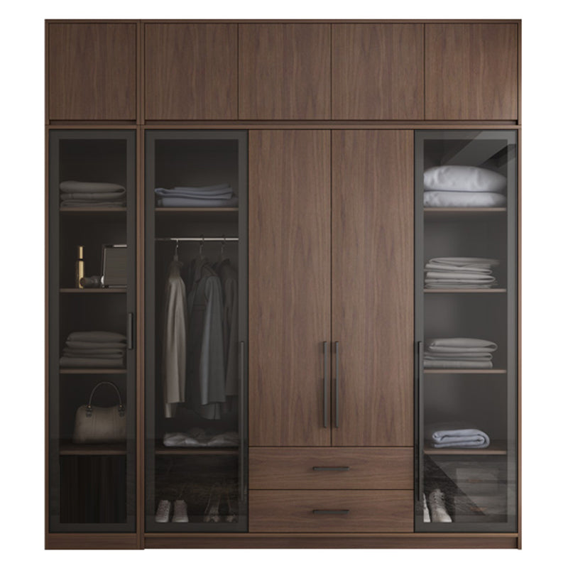 Brown Wood Wardrobe Armoire Modern Freestanding Wardrobe with Self Close Drawers