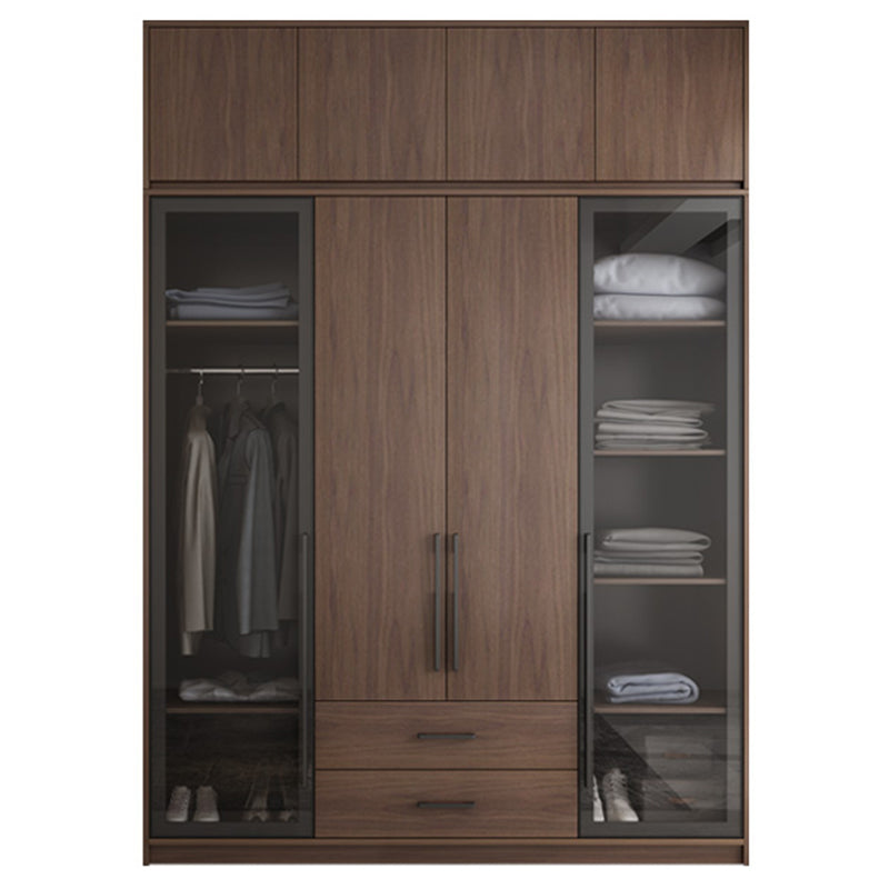Brown Wood Wardrobe Armoire Modern Freestanding Wardrobe with Self Close Drawers