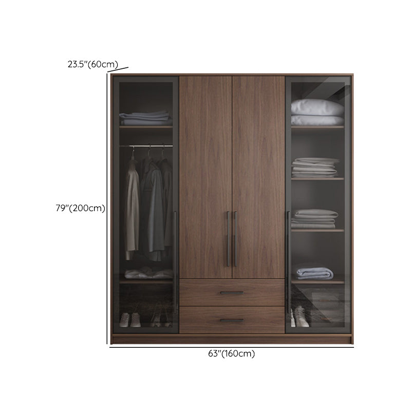 Brown Wood Wardrobe Armoire Modern Freestanding Wardrobe with Self Close Drawers