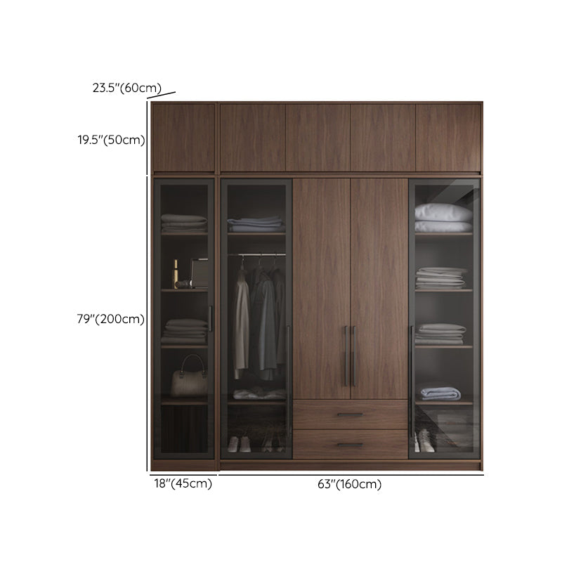 Brown Wood Wardrobe Armoire Modern Freestanding Wardrobe with Self Close Drawers