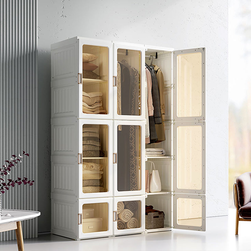Contemporary Freestanding Plastic Wardrobe Foldable Wardrobe with Shelves in White