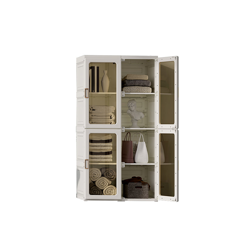 Contemporary Freestanding Plastic Wardrobe Foldable Wardrobe with Shelves in White