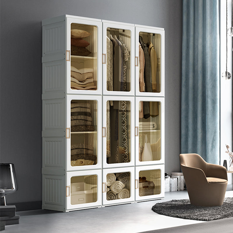 Contemporary Freestanding Plastic Wardrobe Foldable Wardrobe with Shelves in White