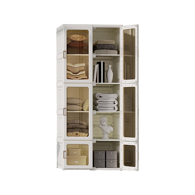 Contemporary Freestanding Plastic Wardrobe Foldable Wardrobe with Shelves in White