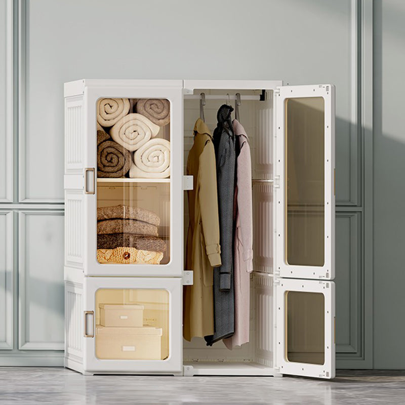 Contemporary Freestanding Plastic Wardrobe Foldable Wardrobe with Shelves in White