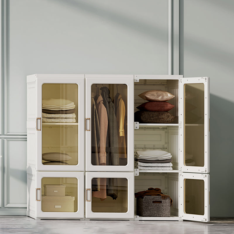Contemporary Freestanding Plastic Wardrobe Foldable Wardrobe with Shelves in White