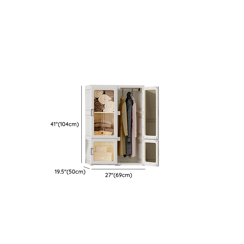 Contemporary Freestanding Plastic Wardrobe Foldable Wardrobe with Shelves in White