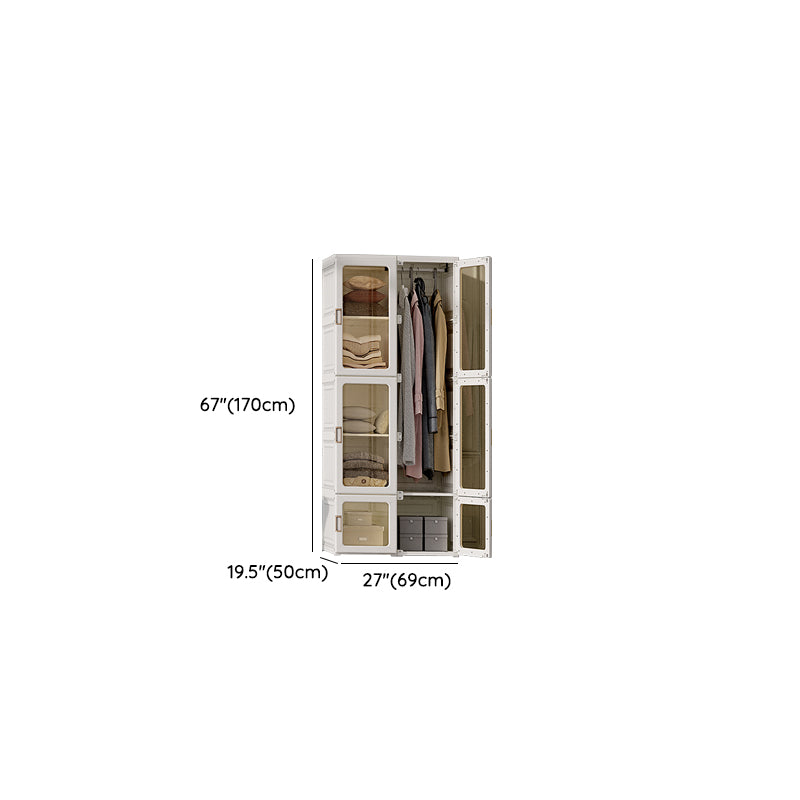 Contemporary Freestanding Plastic Wardrobe Foldable Wardrobe with Shelves in White