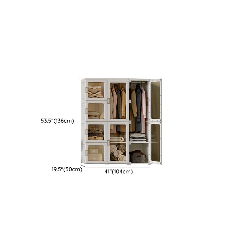 Contemporary Freestanding Plastic Wardrobe Foldable Wardrobe with Shelves in White