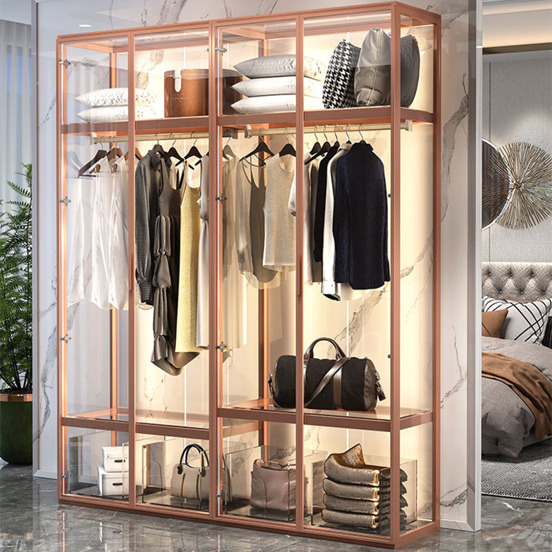 Contemporary Tempered Glass Wardrobe Armoire Freestanding Wardrobe with Shelves