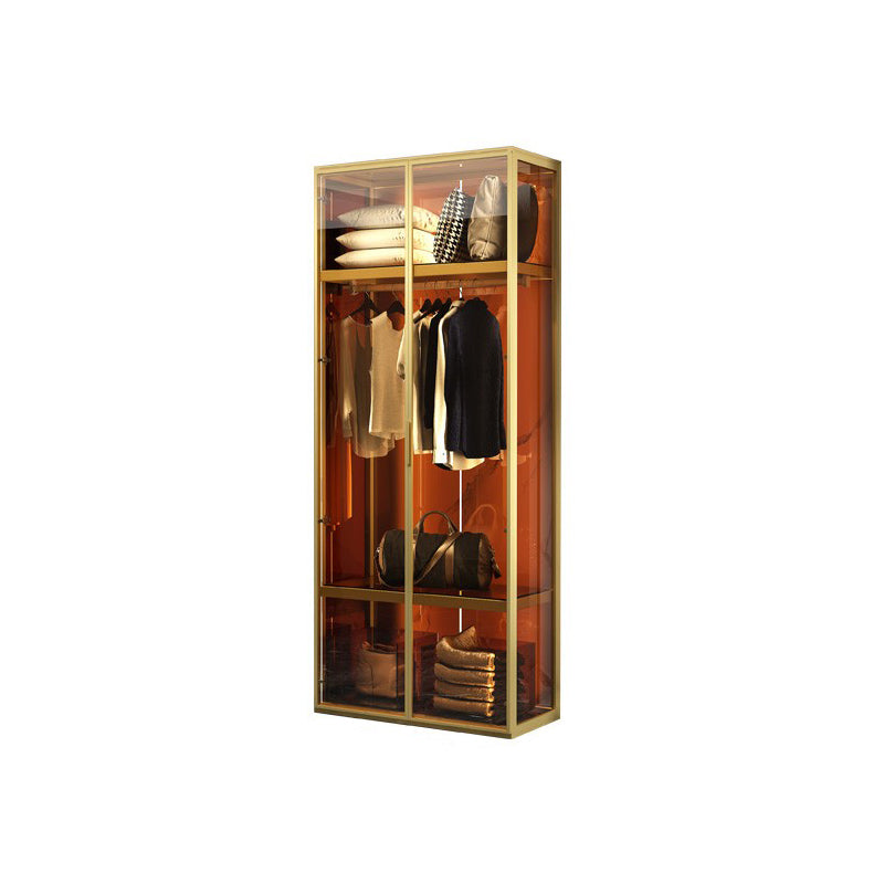 Contemporary Tempered Glass Wardrobe Armoire Freestanding Wardrobe with Shelves