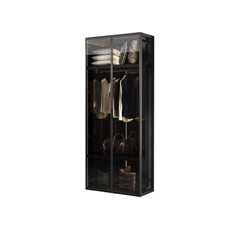 Contemporary Tempered Glass Wardrobe Armoire Freestanding Wardrobe with Shelves