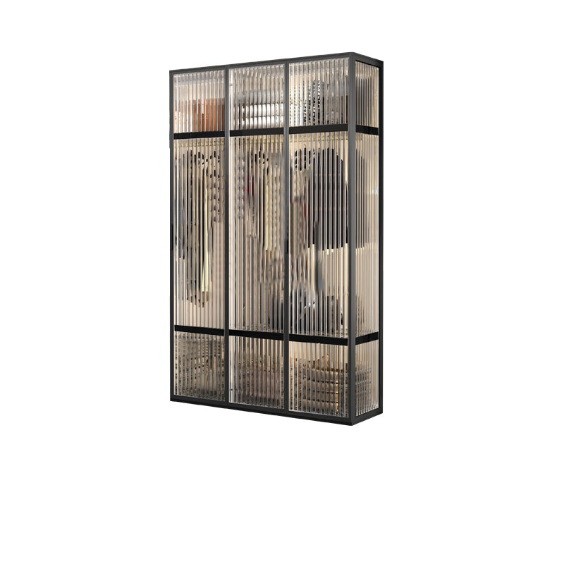 Contemporary Tempered Glass Wardrobe Armoire Freestanding Wardrobe with Shelves