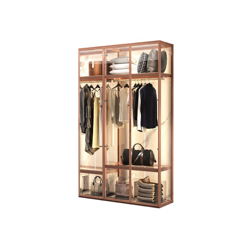 Contemporary Tempered Glass Wardrobe Armoire Freestanding Wardrobe with Shelves