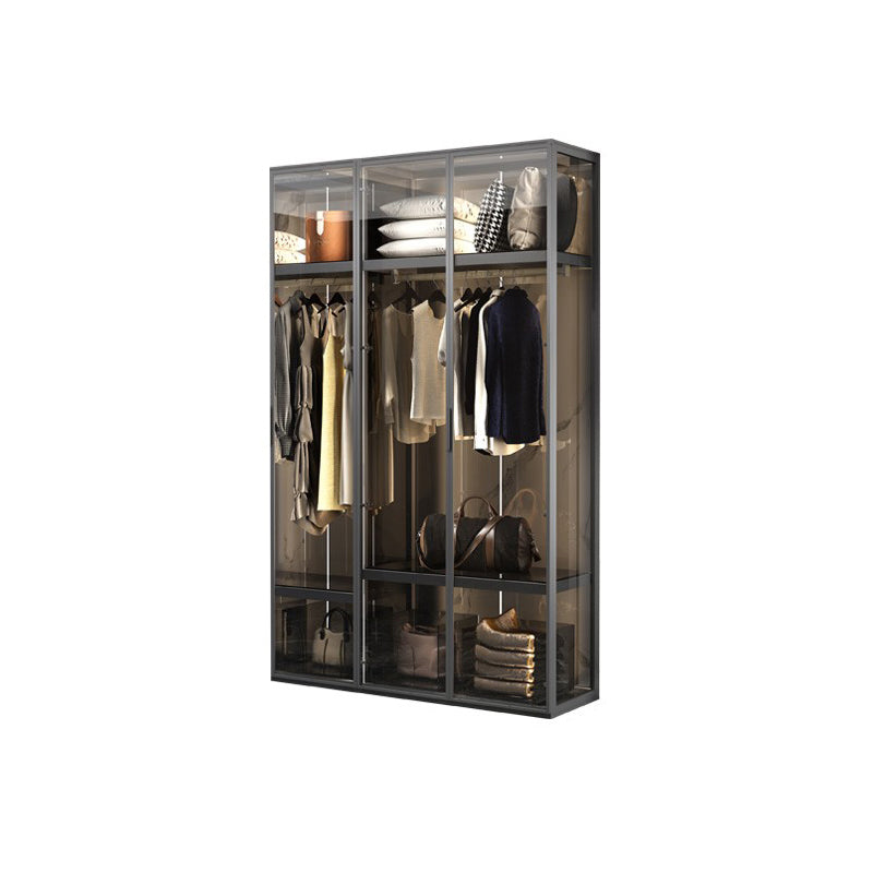 Contemporary Tempered Glass Wardrobe Armoire Freestanding Wardrobe with Shelves