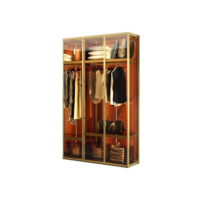 Contemporary Tempered Glass Wardrobe Armoire Freestanding Wardrobe with Shelves