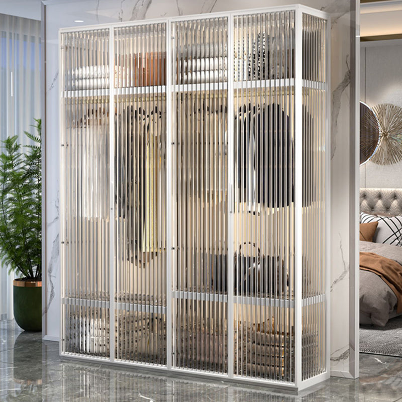 Contemporary Tempered Glass Wardrobe Armoire Freestanding Wardrobe with Shelves