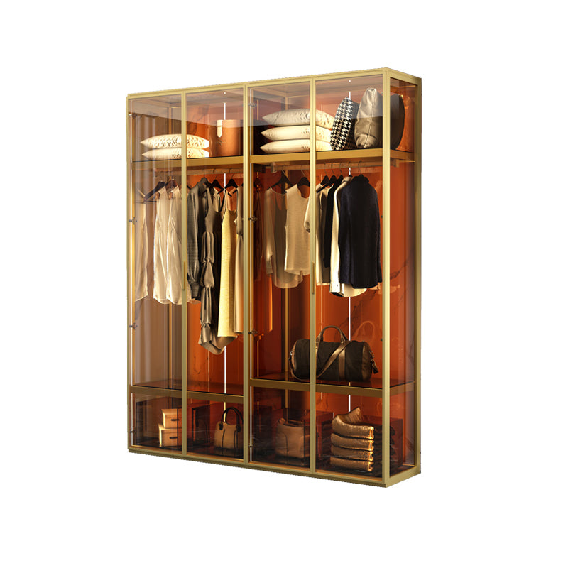 Contemporary Tempered Glass Wardrobe Armoire Freestanding Wardrobe with Shelves