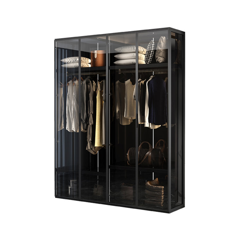 Contemporary Tempered Glass Wardrobe Armoire Freestanding Wardrobe with Shelves