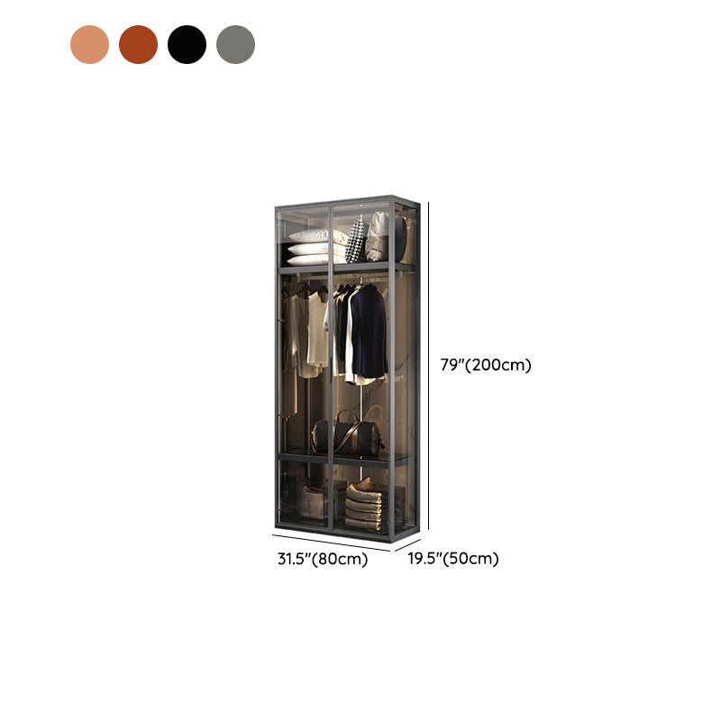 Contemporary Tempered Glass Wardrobe Armoire Freestanding Wardrobe with Shelves