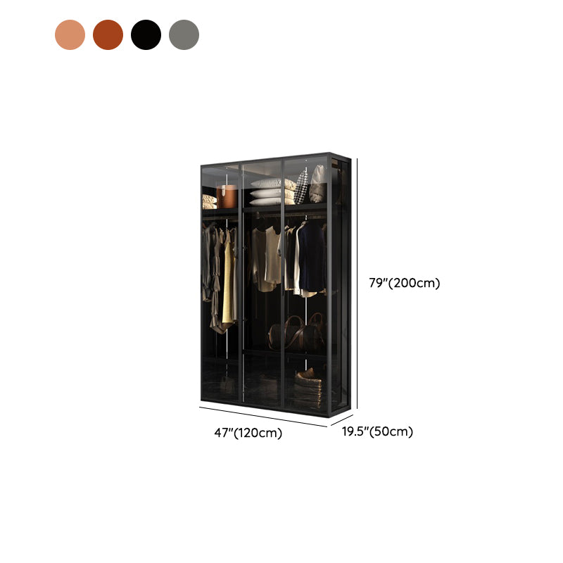 Contemporary Tempered Glass Wardrobe Armoire Freestanding Wardrobe with Shelves