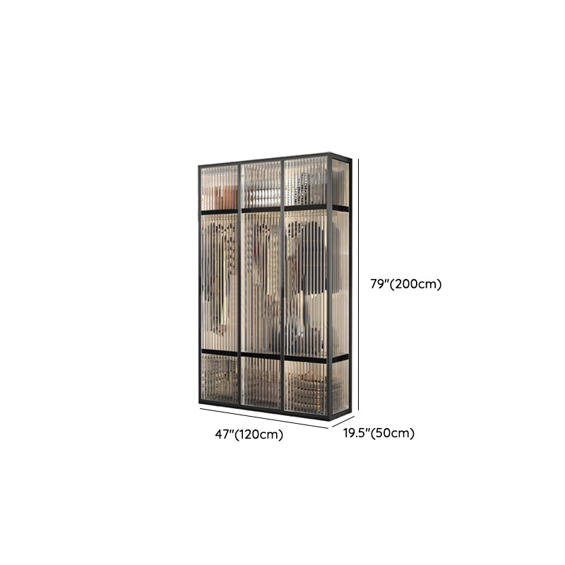 Contemporary Tempered Glass Wardrobe Armoire Freestanding Wardrobe with Shelves