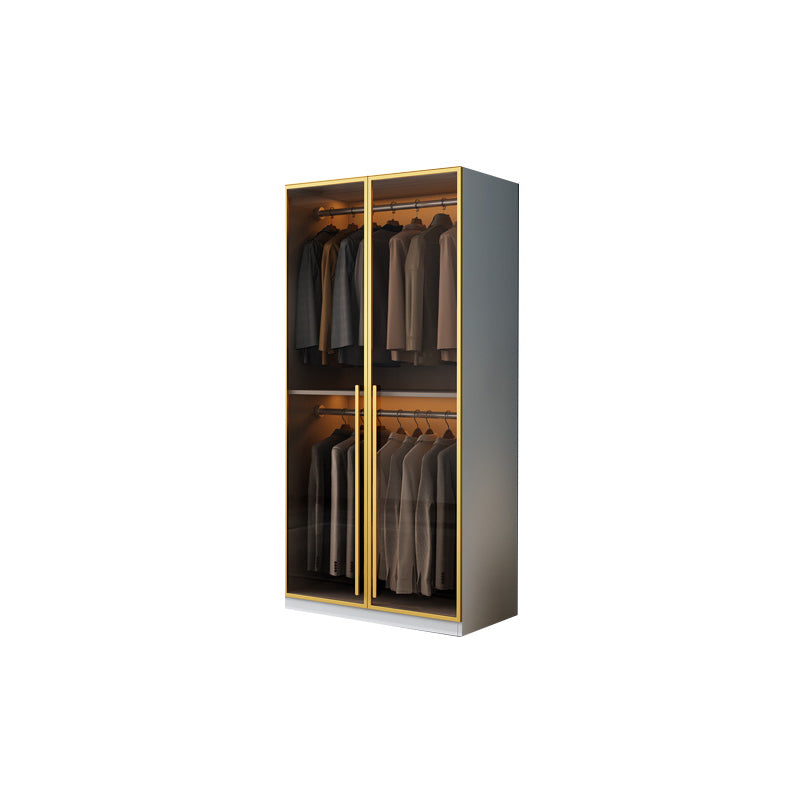 Modern Wood and Glass Wardrobe Freestanding Wardrobe with Soft Close Drawers and Doors