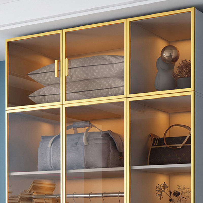 Modern Wood and Glass Wardrobe Freestanding Wardrobe with Soft Close Drawers and Doors