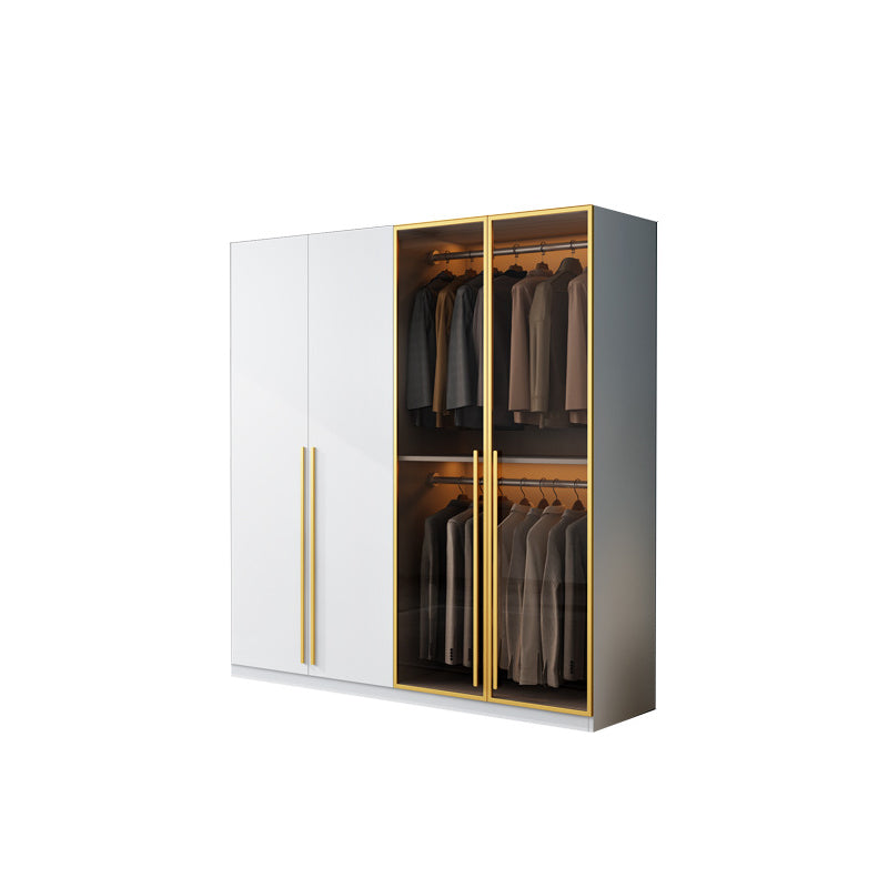 Modern Wood and Glass Wardrobe Freestanding Wardrobe with Soft Close Drawers and Doors