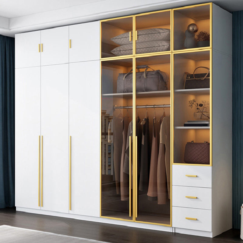 Modern Wood and Glass Wardrobe Freestanding Wardrobe with Soft Close Drawers and Doors