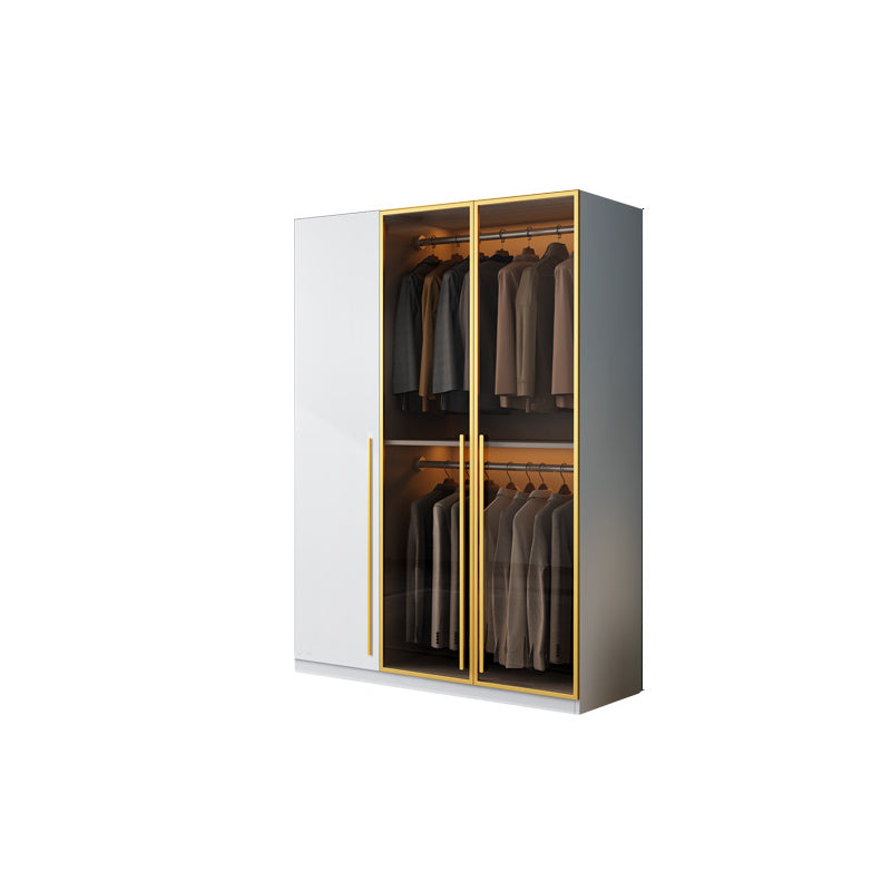 Modern Wood and Glass Wardrobe Freestanding Wardrobe with Soft Close Drawers and Doors