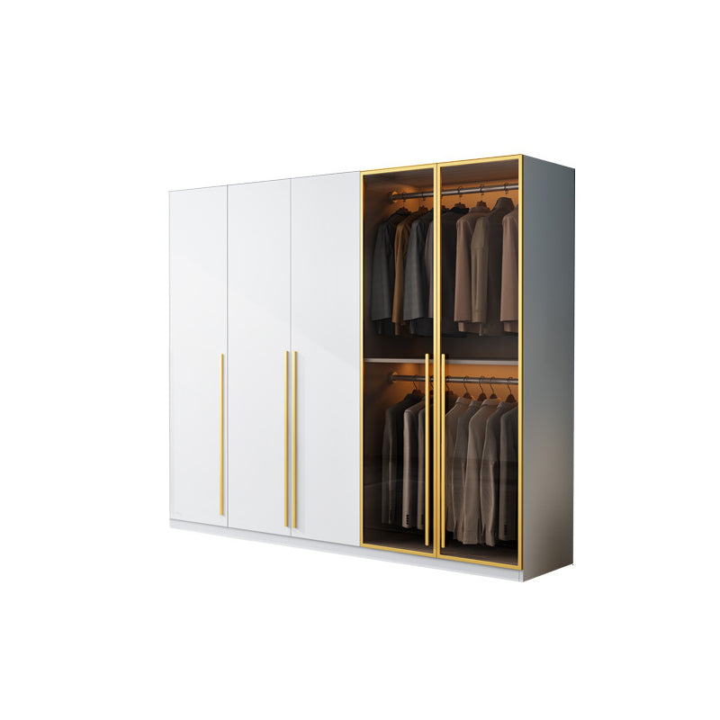 Modern Wood and Glass Wardrobe Freestanding Wardrobe with Soft Close Drawers and Doors