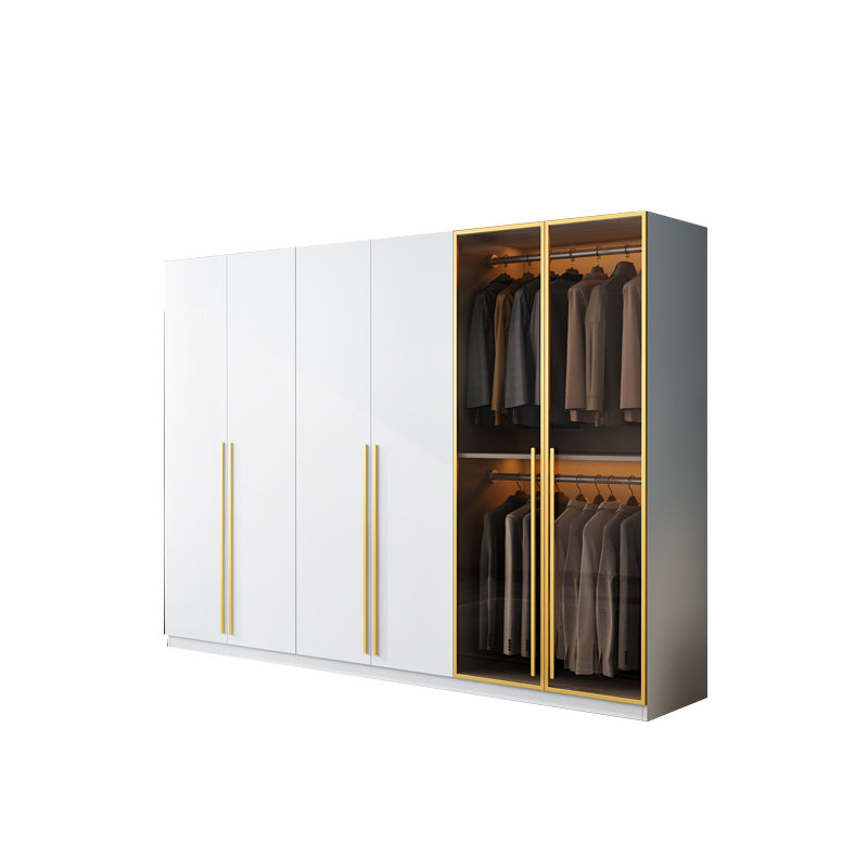 Modern Wood and Glass Wardrobe Freestanding Wardrobe with Soft Close Drawers and Doors