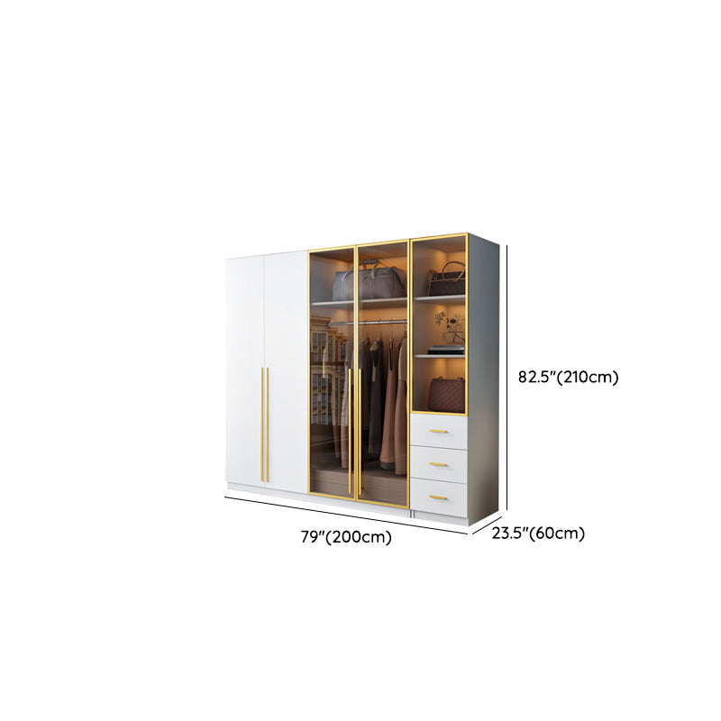 Modern Wood and Glass Wardrobe Freestanding Wardrobe with Soft Close Drawers and Doors