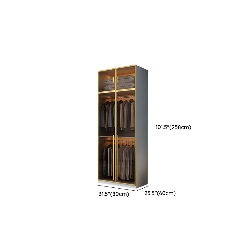 Modern Wood and Glass Wardrobe Freestanding Wardrobe with Soft Close Drawers and Doors