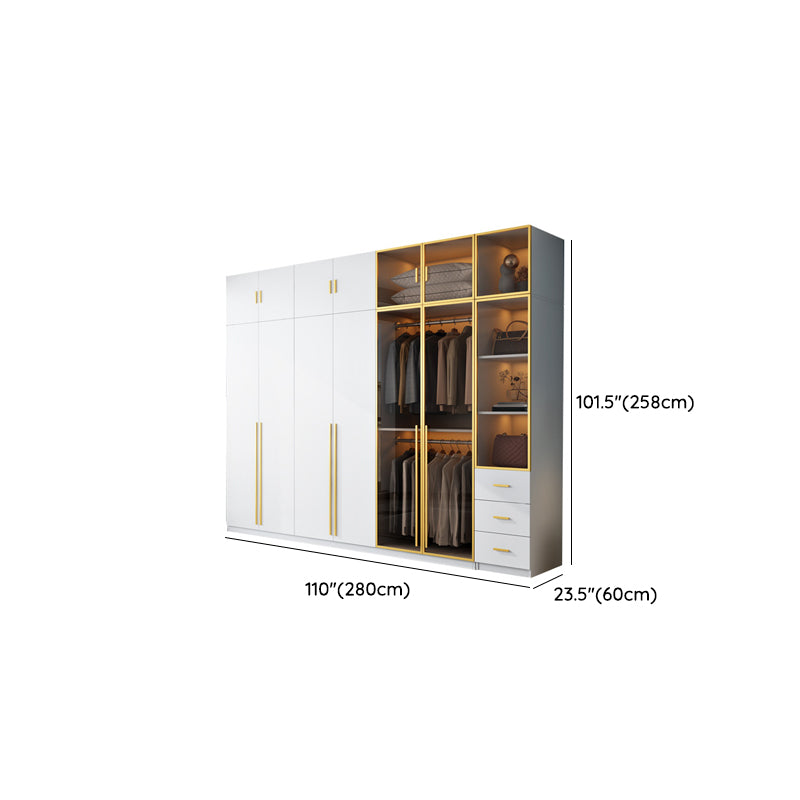 Modern Wood and Glass Wardrobe Freestanding Wardrobe with Soft Close Drawers and Doors