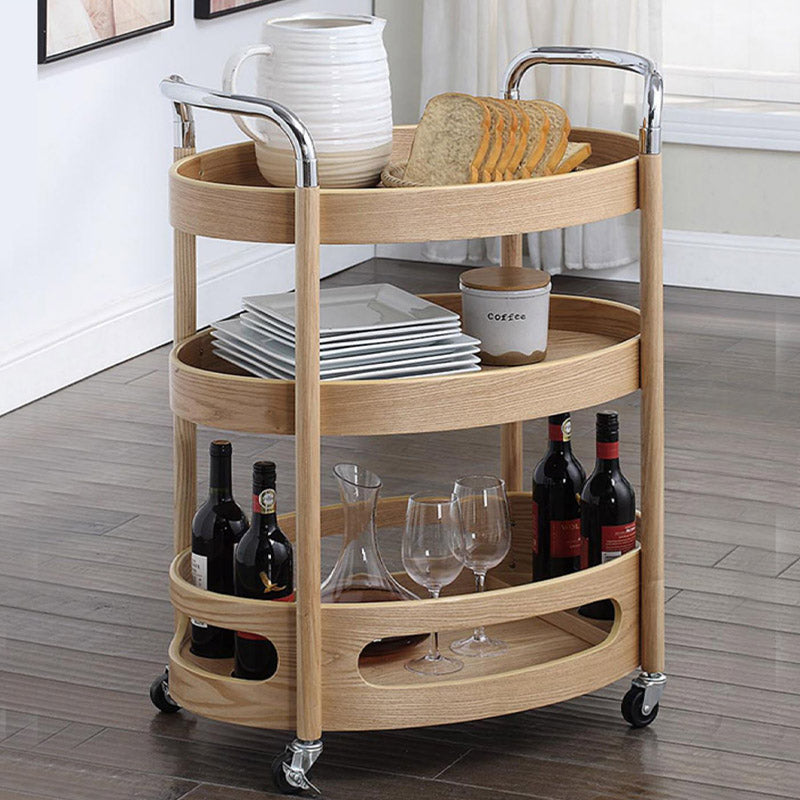 Solid Wood Prep Table Modern Rolling Kitchen Trolley with Wine Storage