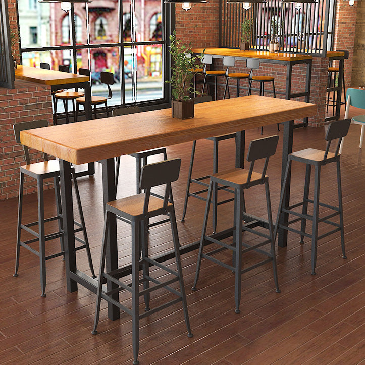 Industrial Style Bar Table Rectangle Solid Wood Bistro Bar Desk with Footrest