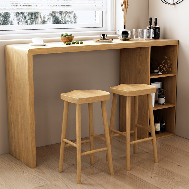 Contemporary Solid Wood Bar Dining Table Rectangle Bar Table with Storage Base