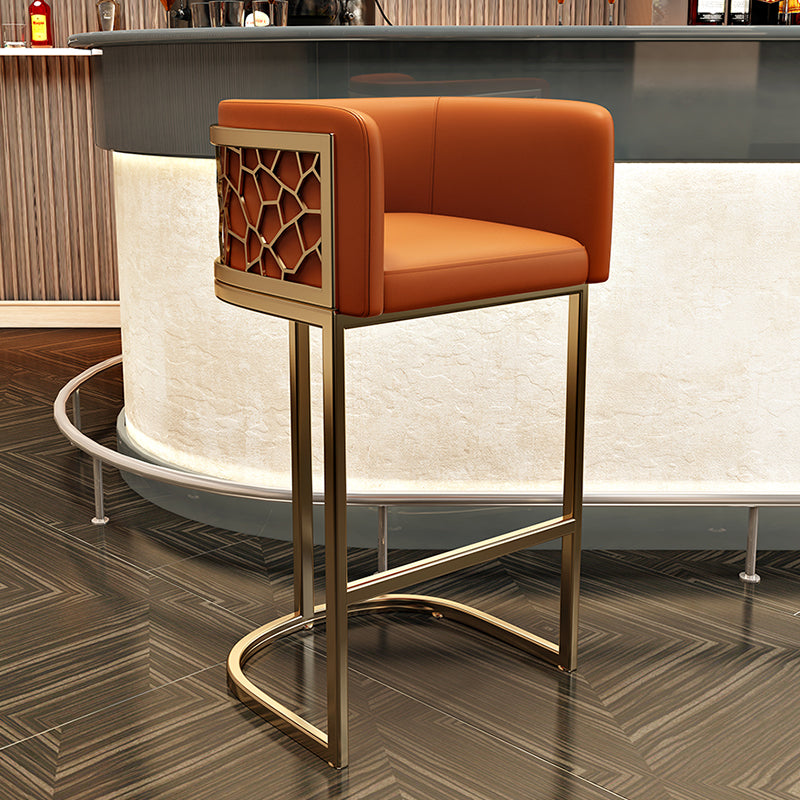 Glam Style Faux Leather Barstool Low Back Counter Bar Stool for Kitchen