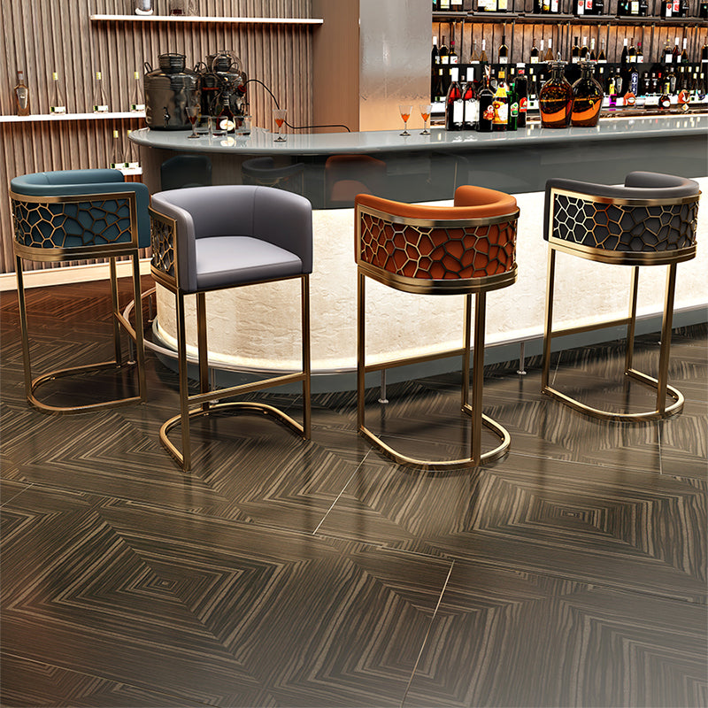 Glam Style Faux Leather Barstool Low Back Counter Bar Stool for Kitchen