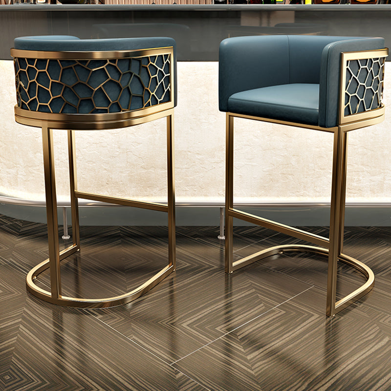 Glam Style Faux Leather Barstool Low Back Counter Bar Stool for Kitchen