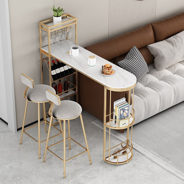 Glam Upholstered Dining Stools Round Bar Stools with Metal Base