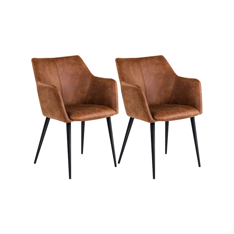 Faux Leather Arm Chair Metal Base Indoor Dining Chair for Dining Room
