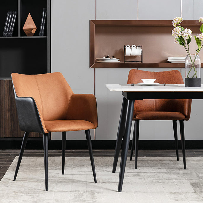 Faux Leather Arm Chair Metal Base Indoor Dining Chair for Dining Room