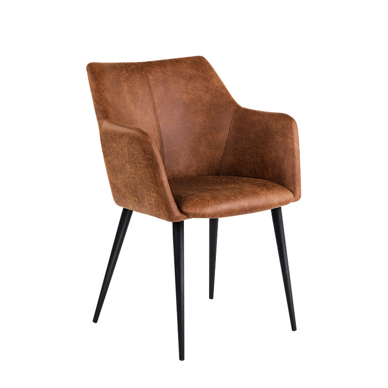 Faux Leather Arm Chair Metal Base Indoor Dining Chair for Dining Room
