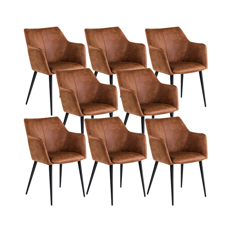 Faux Leather Arm Chair Metal Base Indoor Dining Chair for Dining Room