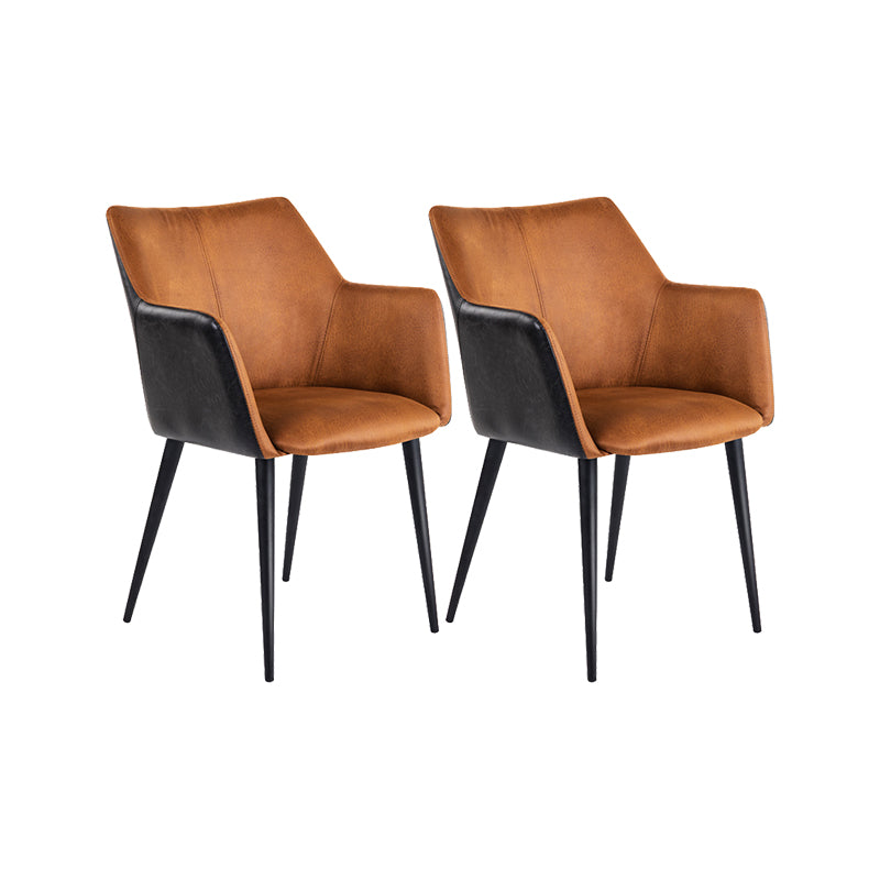 Faux Leather Arm Chair Metal Base Indoor Dining Chair for Dining Room